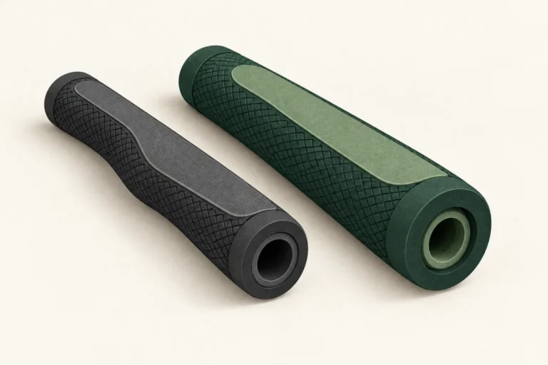 AI-generated conceptual illustration of two generic putter grip sleeves with different outer profiles and visible inner bores.
